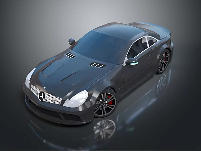 Dark Gray Mercedes Sports Car With Sleek Design And Black Red Accent Wheels 3d model