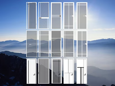 Modern Interior Swing Doors With Various Glass Panels And White Frames Design 3d model