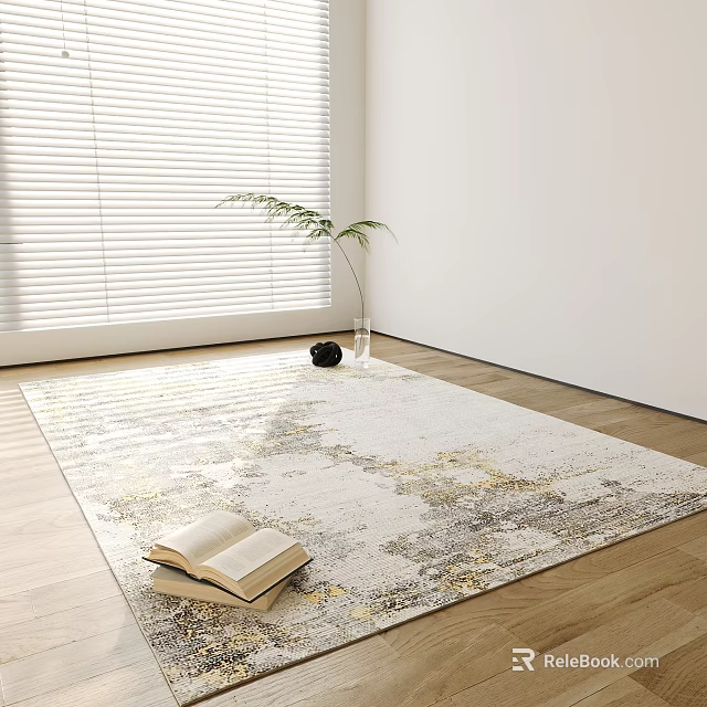 Square Rug In Bright Room With Blinds And Decor 3d model 