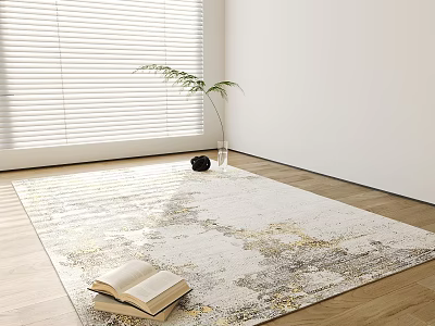 Square Rug In Bright Room With Blinds And Decor 3d model