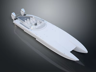 Sleek White Yacht Design With Outboard Motors And Transparent Cabin 3d model