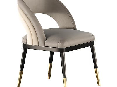 Modern Light Gray Beige Upholstered Dining Chair With Curved Backrest Black Legs Gold Accented Feet 3d model
