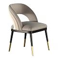 Modern Light Gray Beige Upholstered Dining Chair With Curved Backrest Black Legs Gold Accented Feet