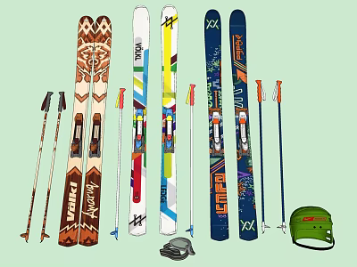 Modern snowboard snowboard ski pole sled ski safety helmet 3d model