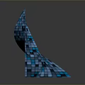 Abstract Blue Geometric Sculpture With Reflective Square Tiles And Modern Design