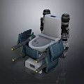 Futuristic Mechanical Toilet Design With Blue Structure White Base Gray Seat And Yellow Tip Cannons