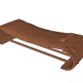 Brown Curved Footstool With Woven Edges And Small Leather Cushion Design