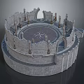 Ancient Circular Stone Ruin with Broken Walls and Columns Scenic Landscape