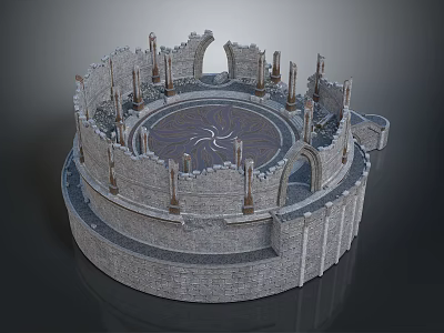 Ancient Circular Stone Ruin with Broken Walls and Columns Scenic Landscape 3d model