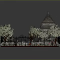 Cute Cartoon Garden Scene With Small House Green Trees And Little Rabbit