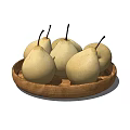 Several Fresh Ripe Pears Placed in a Wooden Plate on White Background