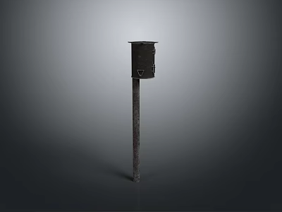 Dark Metal Mailbox Standing On Single Post In Minimalist Gray Background 3d model