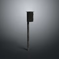 Dark Metal Mailbox Standing On Single Post In Minimalist Gray Background