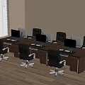 Modern Office Workspace Featuring Wooden Desks Computers And Black Office Chairs