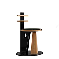 Modern Leisure Chair With Black Frame Wooden Slat Back Green Leather Seat And Tapered Base