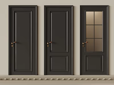 Black Hinged Doors With Different Designs And Brass Handles For Home Interior Design 3d model