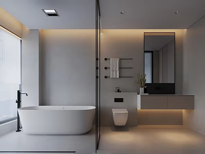 Modern Minimalist Bathroom With Freestanding Tub Glass Partition And Vanity 3d model
