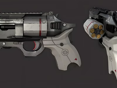 Tactical Pistol With Red Stripe White Grip And Visible Magazine Modern Design 3d model