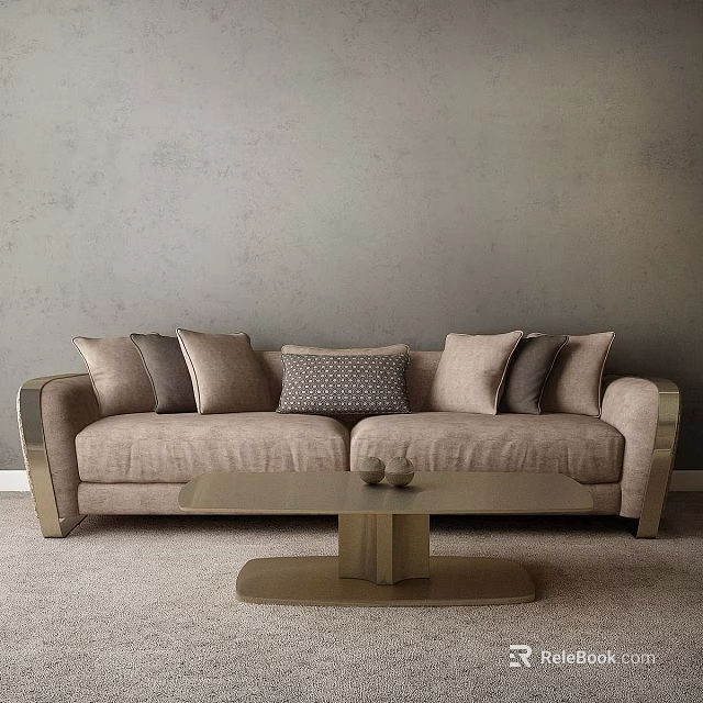 Elegant Modern Sofa Coffee Table Set With Beige Upholstery And Decorative Accent Pillows 3d model 