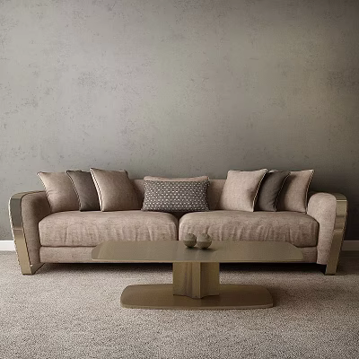 Elegant Modern Sofa Coffee Table Set With Beige Upholstery And Decorative Accent Pillows 3d model