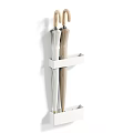 Practical Wall Mounted Umbrella Holder With Wooden Hooks And Storage Shelves