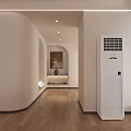 Modern Reception Area With Minimalist Style Arched Design Wooden Flooring And Green Plants