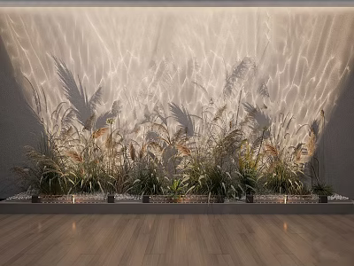 Wall Washer Light Creating Wave Like Texture On Wall With Decorative Plants 3d model