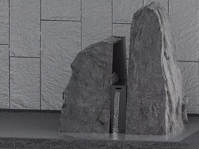 Stone Wood Decorative Stones With Water Flow Against Stone Wall Background 3d model