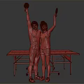 Two People Holding Ping Pong Paddles At Table Tennis Table 3d model