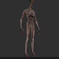 3D Monstrous Humanoid Creature Model With Skeleton Head Emaciated Body And Bloodstained Skin