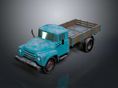 Blue Vintage Classic Truck With Wooden Cargo Bed And Retro Design 3d model