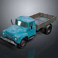 Blue Vintage Classic Truck With Wooden Cargo Bed And Retro Design