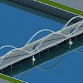 Modern Arch Bridge Spanning Blue Water With Multiple Curved Arches And Green Riverbanks