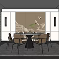 Modern Restaurant Interior Design with Round Dining Table Chairs Wall Art and Lighting