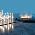 Modern Garden Ornament Fountain With Illuminated Water Displays And Stone Ground Design