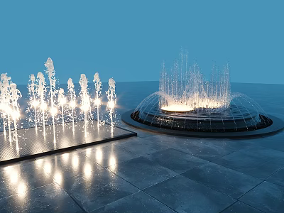 Modern Garden Ornament Fountain With Illuminated Water Displays And Stone Ground Design 3d model