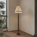 Floor Lamp With Wooden Spiral Base And Textured Lampshade Near Window