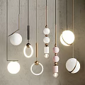 Modern Decorative Pendant Lights Featuring Various Shapes White Pink Spheres And Metal Frames For Interior