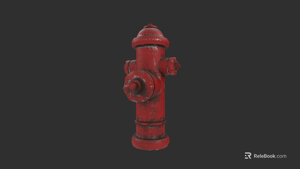 Red Fire Hydrant On Gray Background With Detailed Metal Components 3d model 