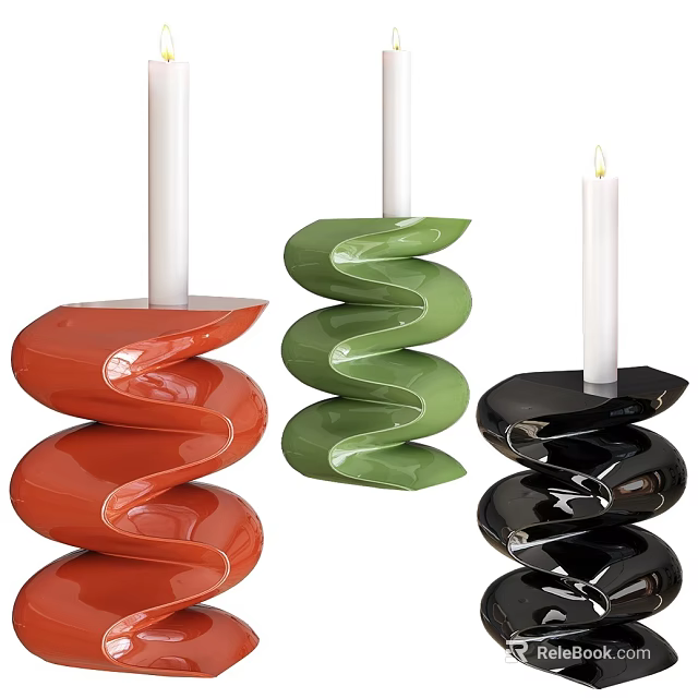 Stylish Spiral Candle Holders In Red Green And Black Color Designs 3d model 