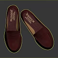 Classic Burgundy Leather Loafers Shoes With Black Soles And Orange Linings