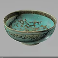 Turquoise Decorative Bowl With Gold Trim Intricate Patterns And Text Inscriptions