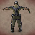 Tactical Soldier Wearing Mechanical Exoskeleton Suit With Combat Gear And Gun