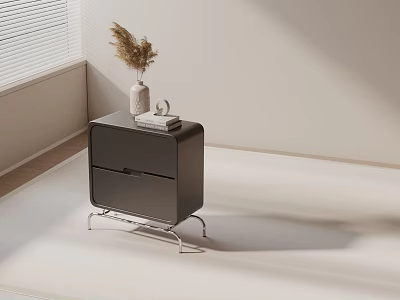 Black Side Table with Two Drawers Metal Frame Vase and Books in Modern Minimalist Setting 3d model