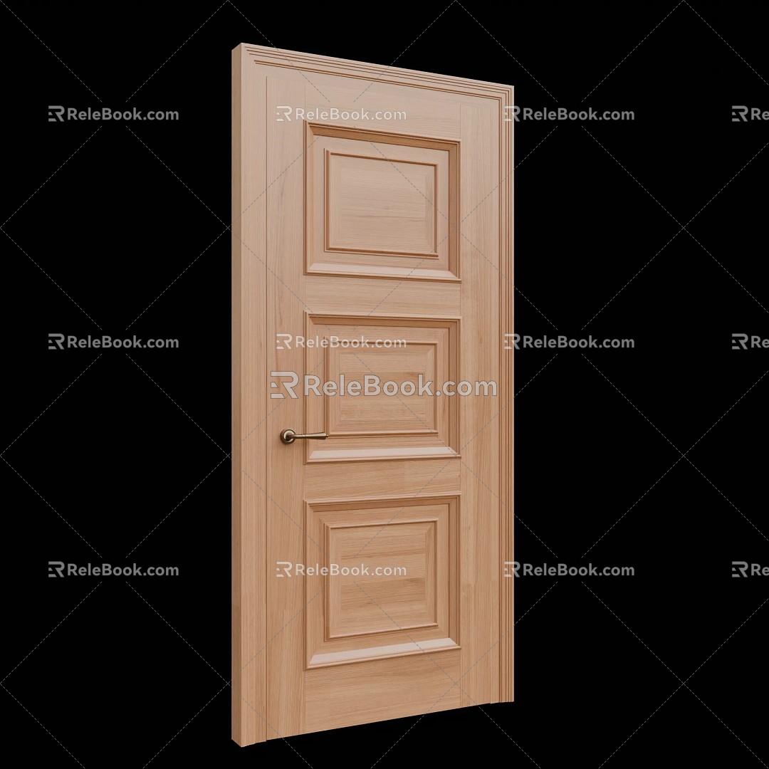 Flat door single door wooden door 3d model