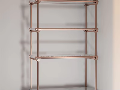 Modern Three Tier Shelf Unit With Metal Frame And Clear Glass Shelves 3d model
