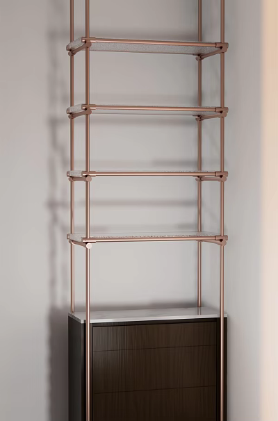 Modern Three Tier Shelf Unit With Metal Frame And Clear Glass Shelves 3d model