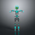 Turquoise And Black Mechanical Robot With Green Display Screen And Articulated Limbs