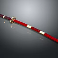 Traditional Chinese Weapon Long Staff With Red Beads White Decorations Golden Fittings And Blue Tip