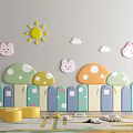 Mushroom Shaped Soft Play Elements With Sun Cloud Bunny Decor For Kids Room